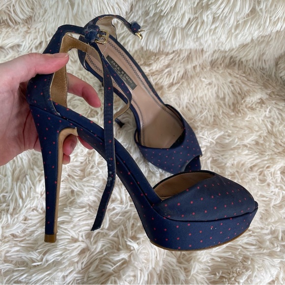 Zara stiletto heel open toe blue red polka dot ankle strap platform size 9 - Picture 3 of 11